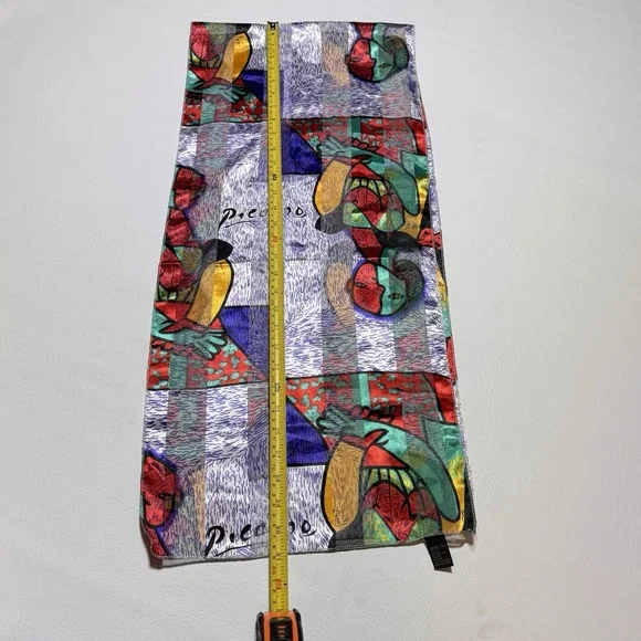 VTG Silk Feeling‎ Picasso Art Style Abstract Striped Fashion Scarf Artsy Funky - Picture 2 of 4
